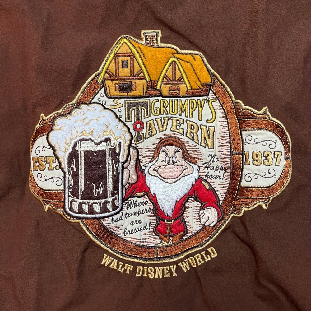 Disney Button‎ Down Mens XXL Brown Grumpys Tavern Bowling Shirt Short Sleeve - Picture 12 of 15